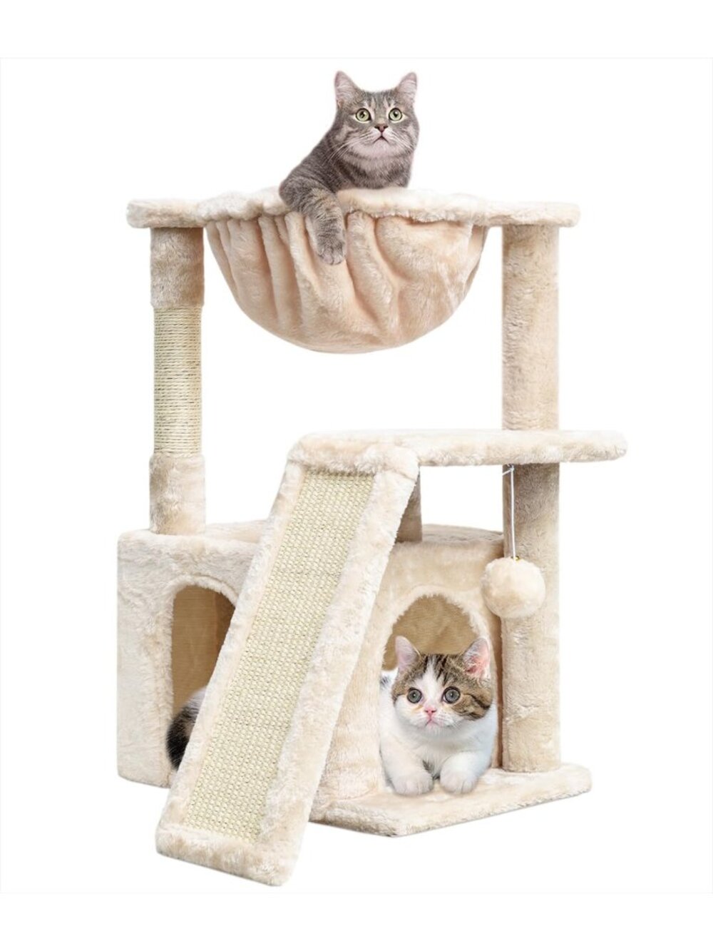Large Indoor Cat Tree with Scratching Posts, Plush Perch & Activity Tower